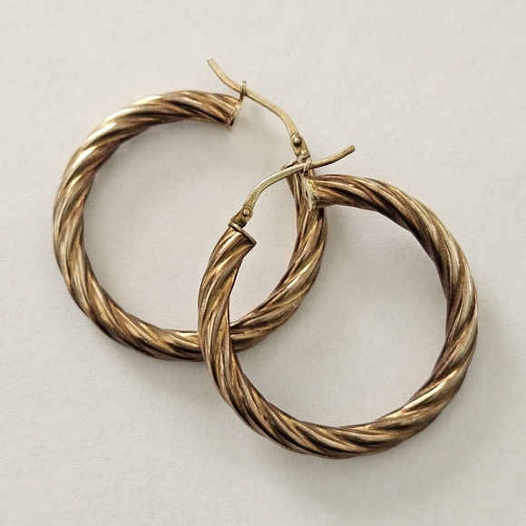 Jewelry - Vintage Sterling Silver Gold Plated Hoop Earrings Retro Bohemian Feminine